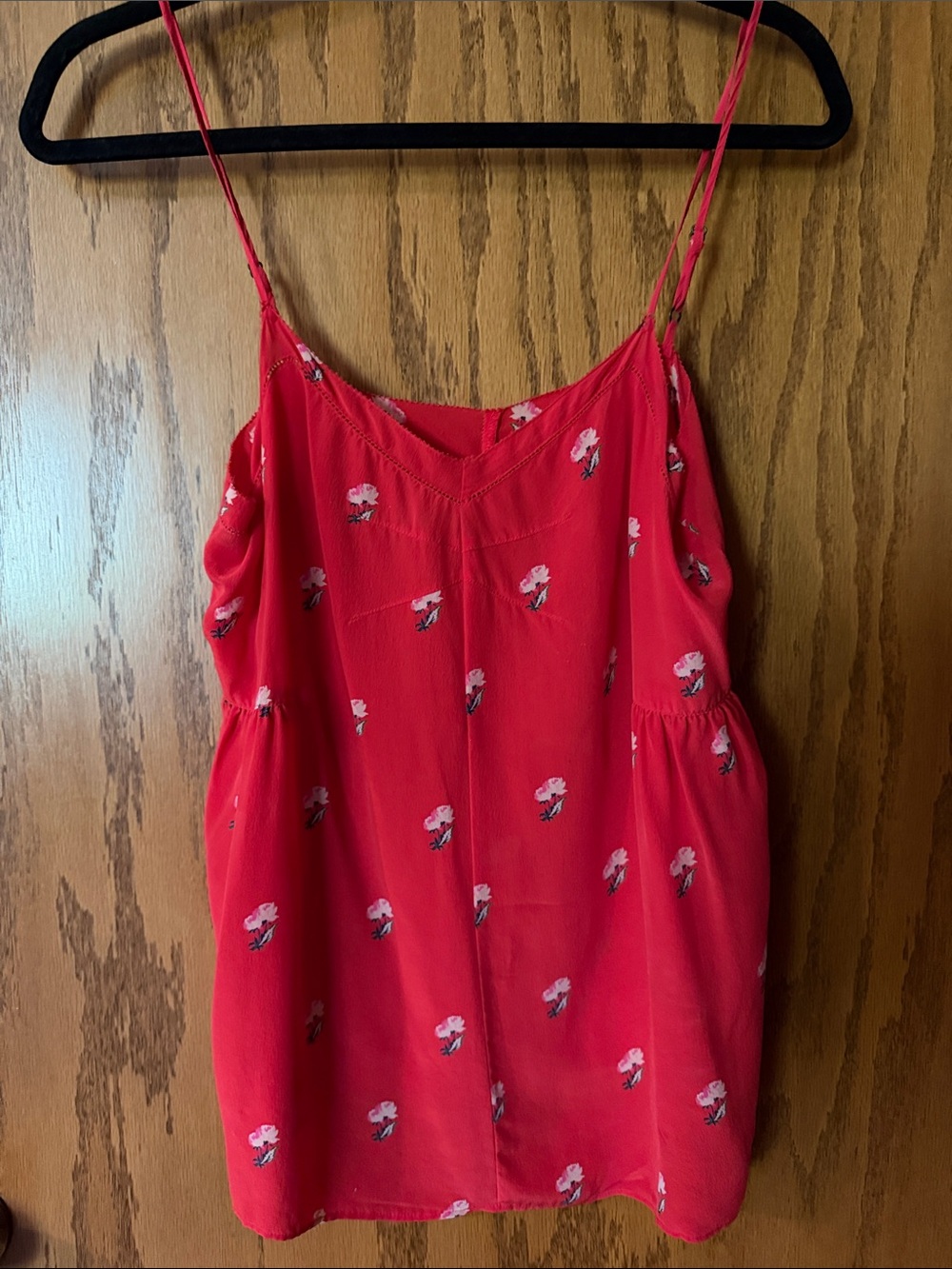 Madewell Red Floral Silk Spaghetti Strap Tank Top